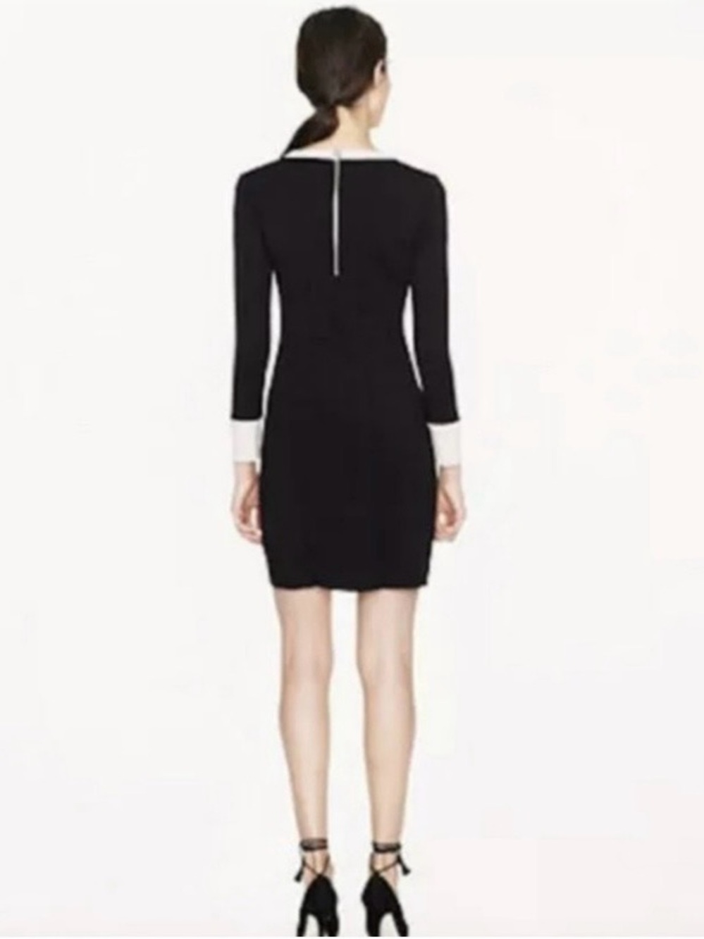 J Crew Black and Ivory Contrast Long-Sleeve Shift Dress Knit 4 - Picture 2 of 14